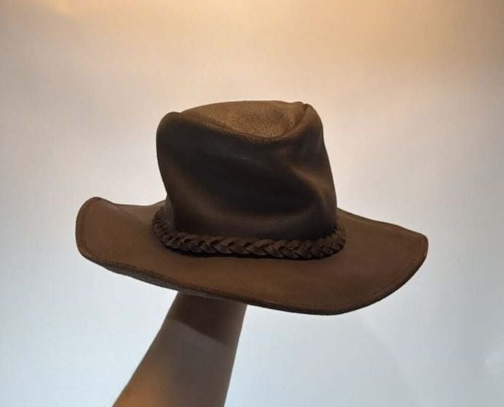 Henschel Hat Co. Brown Leather Crusher Western Cowboy Hat sz L